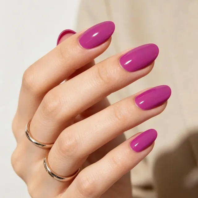 modelones fuchsia press-on naglar kort almond 32-pack glansig