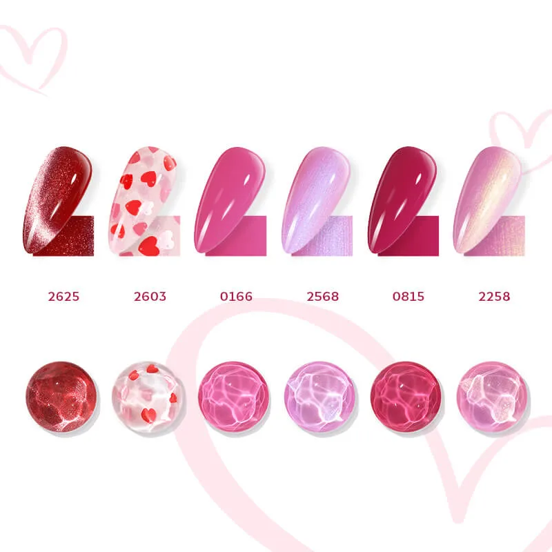 Modelones Fall in Love gellackset 6 färger glitter rosa