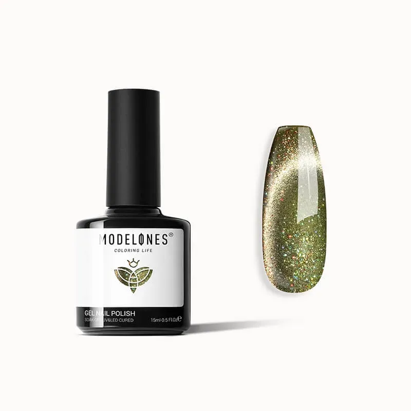 Modelones Inspire Gel Olive Grove gellack 15 ml grön cat eye