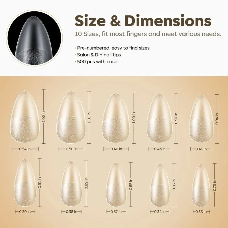 Modelones Full Cover Medium Almond lösnageltippar semi-frosted