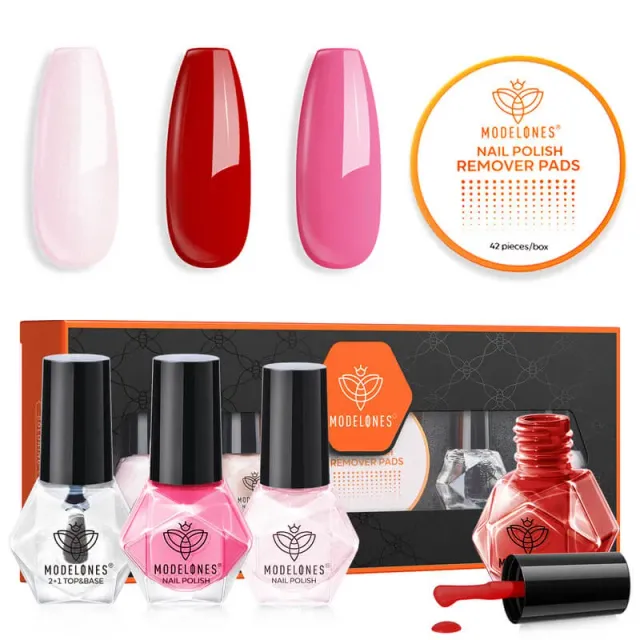 Modelones Raspberry nagellack 6-pack rött snabbtorkande