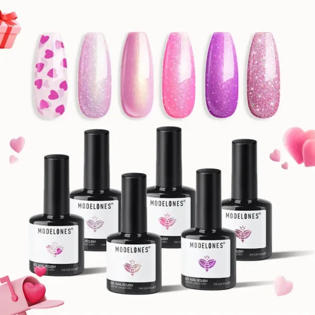 Modelones Sweetheart Bloom gellack 6 färger rosa