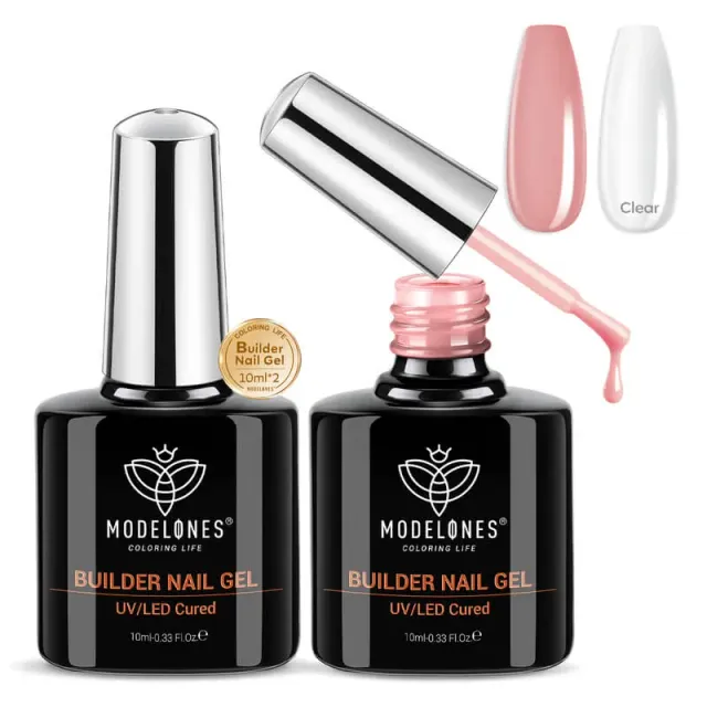 Modelones Builder nagelgel duo clear & rosa 2x10ml set