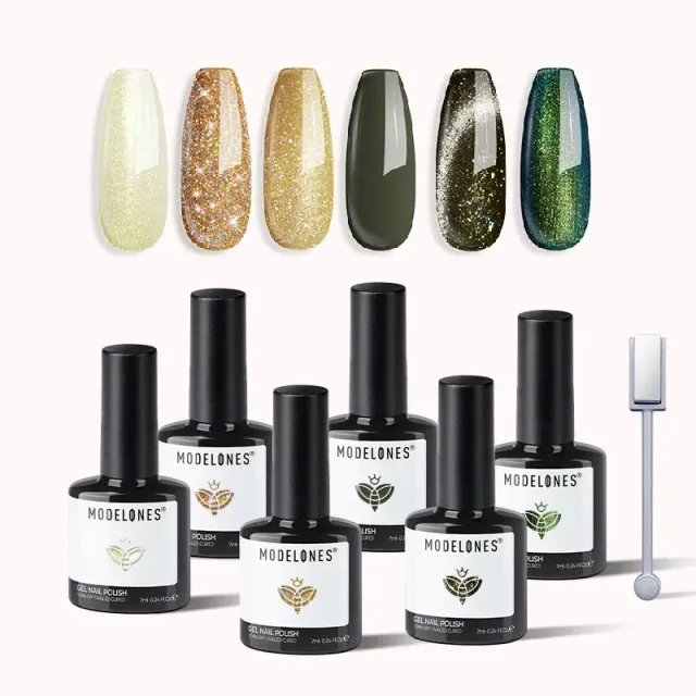 modelones Enchanted Forest gellackset 6-pack grön glitter