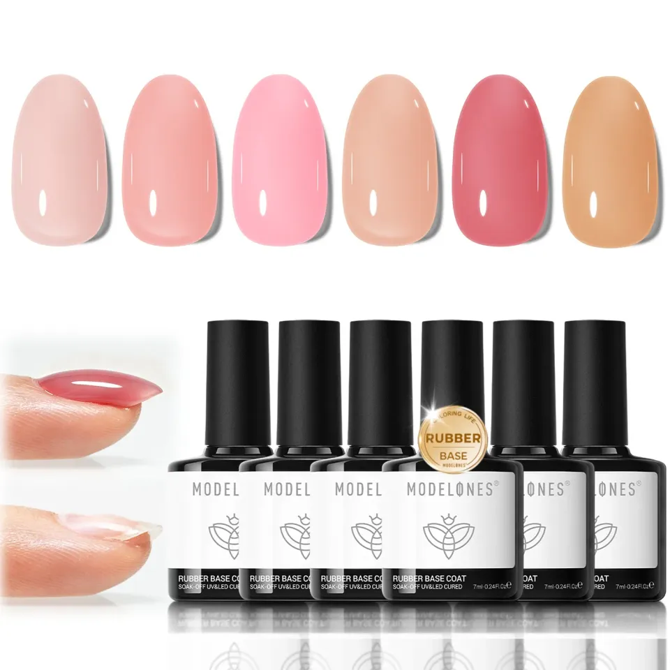 Modelones Peach Pink Rubber baslackset 6-pack 7 ml flexibel