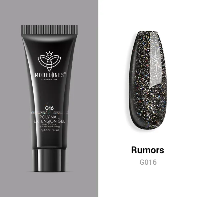Modelones Rumors polygel svart glitter 15g