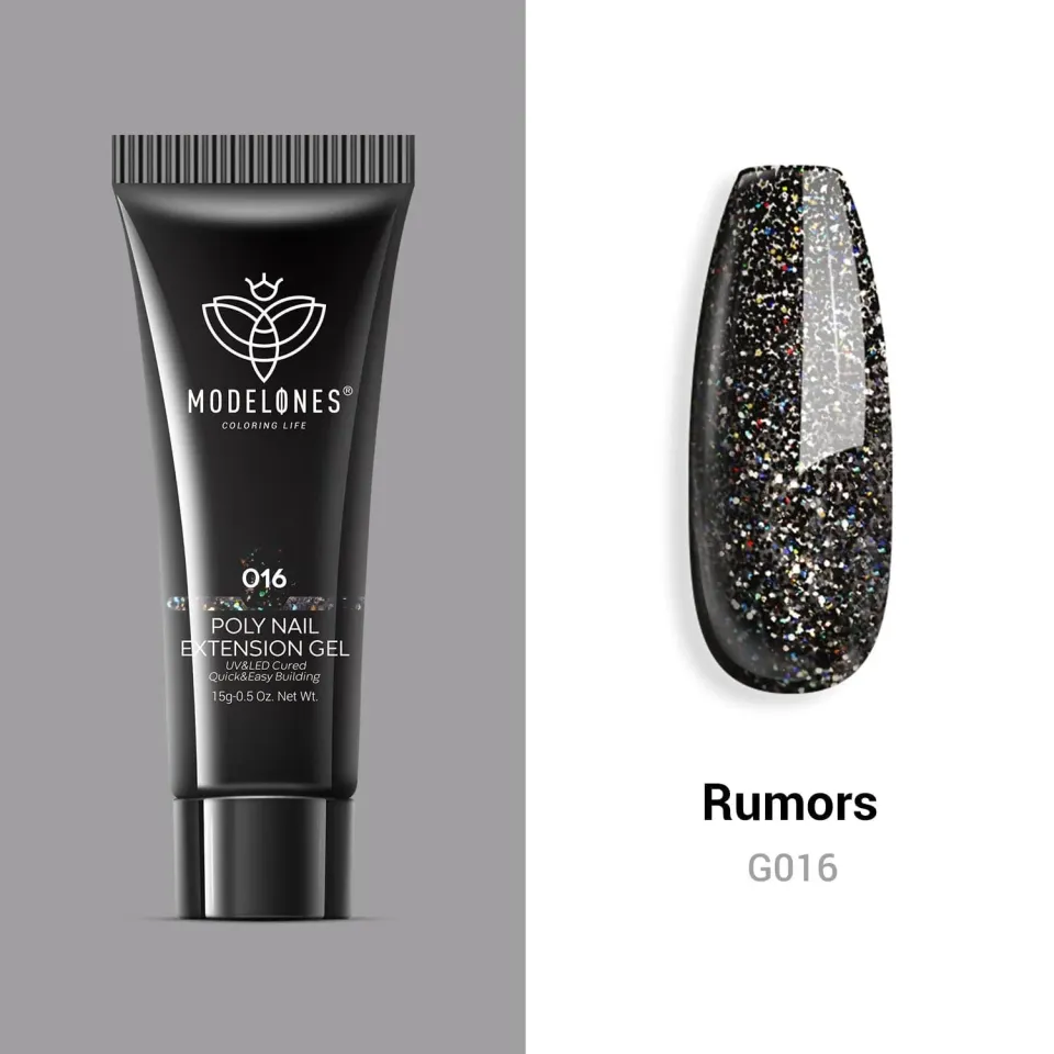 Modelones Rumors polygel svart glitter 15g