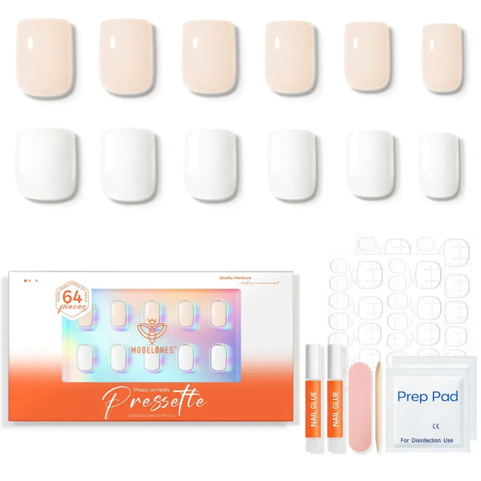 Modelones Duo Square lösnaglar beige-vit