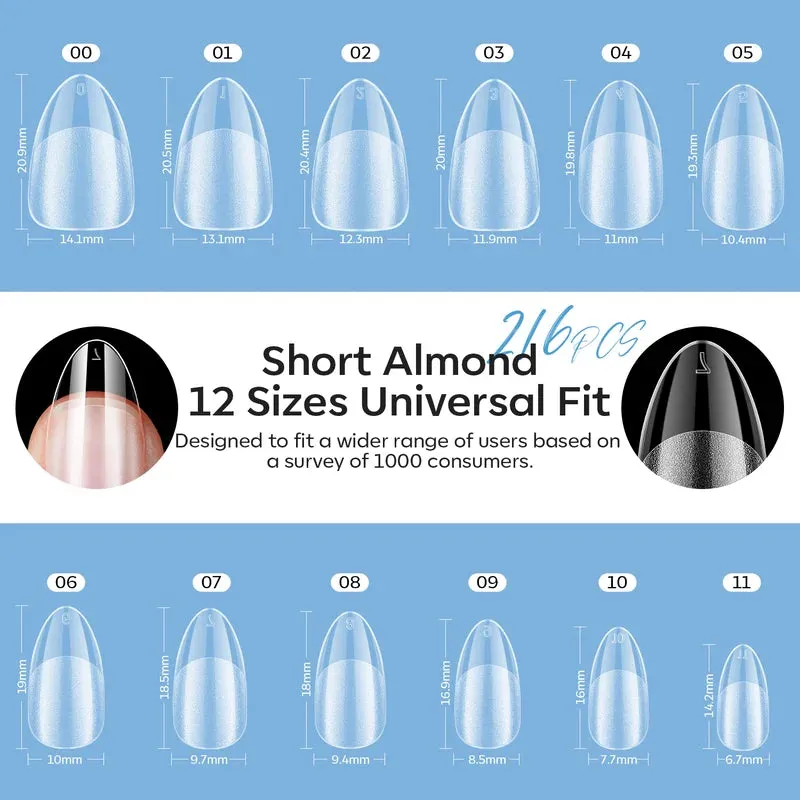 Modelones nageltippar Short Almond Semi-Forest 216-pack kit