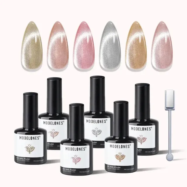 modelones Ethereal Glow cat eye gellack 6-pack holografisk