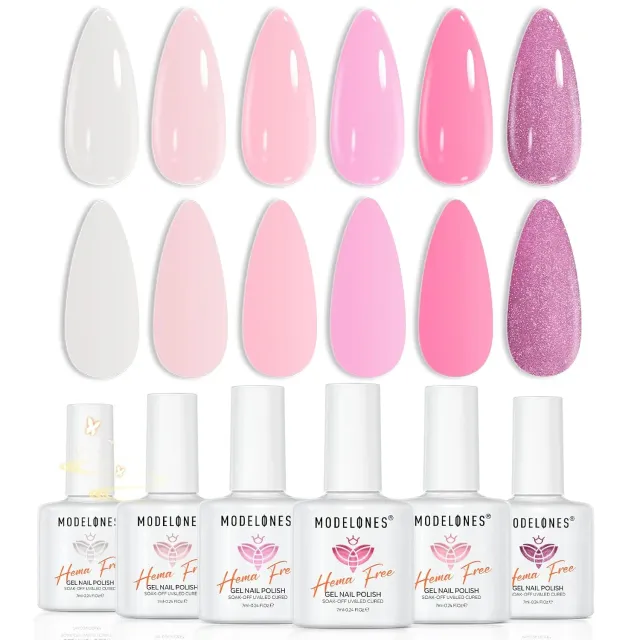 Modelones gellackset rosa vit 6-pack blank HEMA-fri