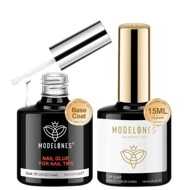 Modelones 9-i-1 Base och Top Coat gellackset 2-pack 15 ml