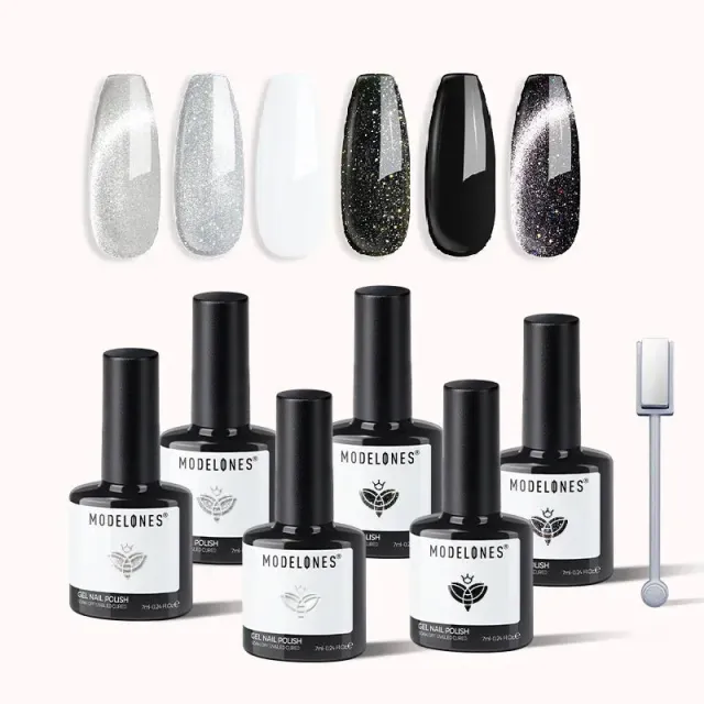 Modelones Midnight Stardust gellack 6-pack grå glitter