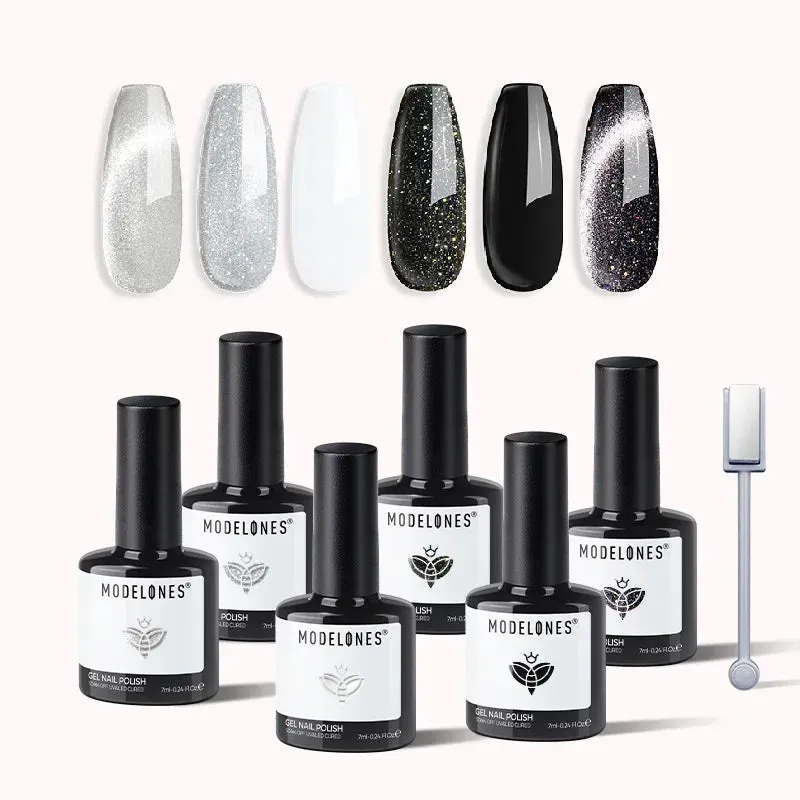 Modelones Midnight Stardust gellack 6-pack grå glitter