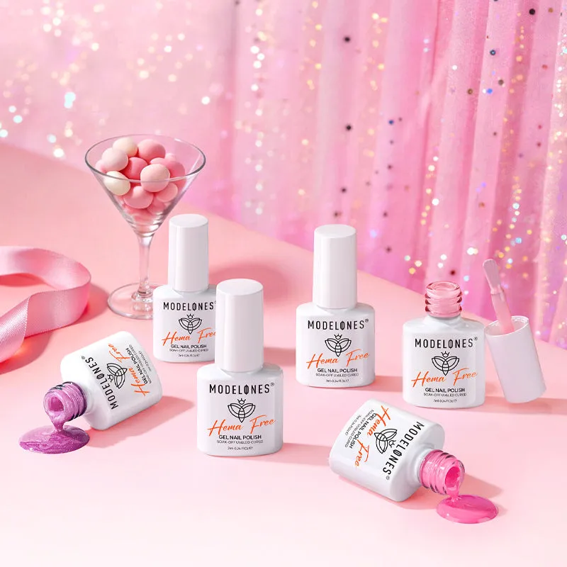 Modelones Neon Bloom gellack 6-pack vit rosa glitter
