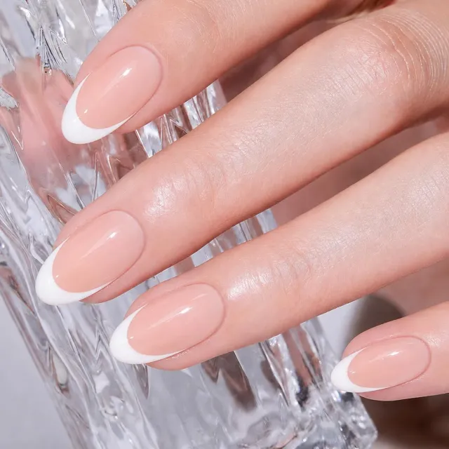 Modelones Pink French Tip Almond lösnaglar 32-pack rosa