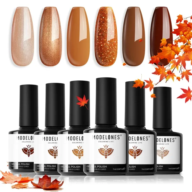 Modelones Fall gellack 6-pack nudebrun orange glitter