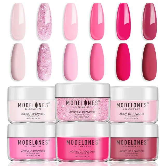 modelones Lovestruck Blush akrylpulverset 6 rosa nyanser