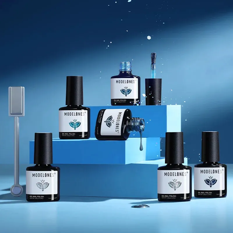 modelones Cyan Forest gellackset 6-pack blå glitter