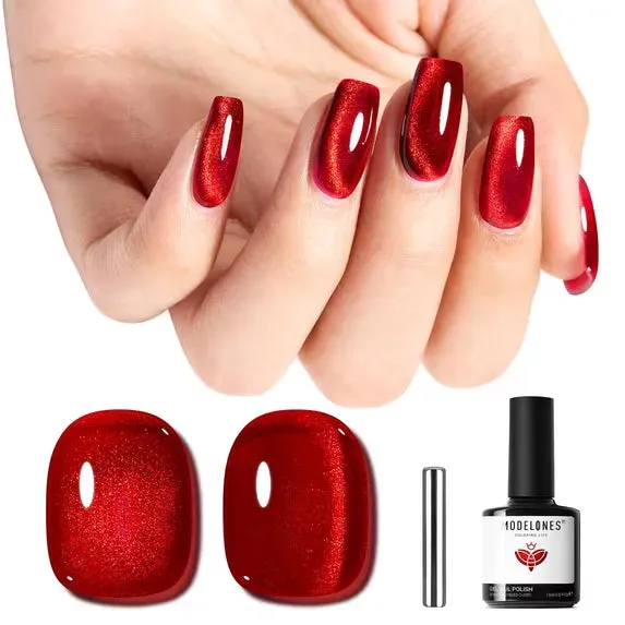 Modelones Cat Eye gellack 15ml glittrig burgundy