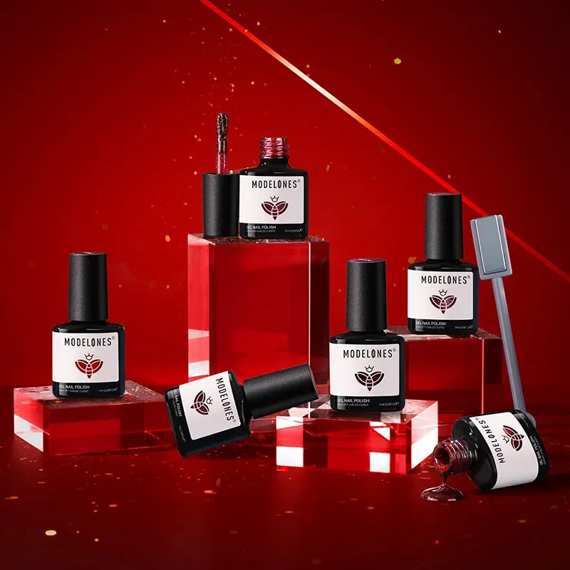 Modelones Crimson Spark gellack 6-pack röd glitter