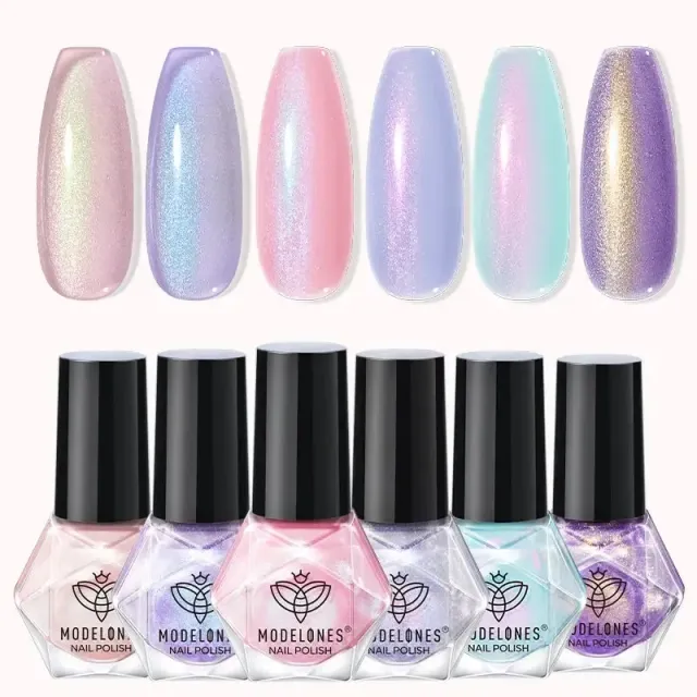 Modelones Aurora Blooms nagellack 6-pack rosa blå skimmer