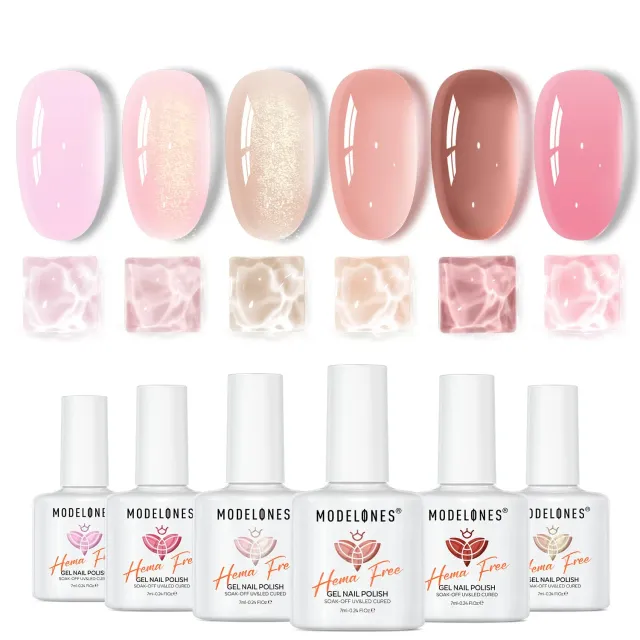 Modelones Jelly gellackset 6x7 ml nude HEMA-fri sheer