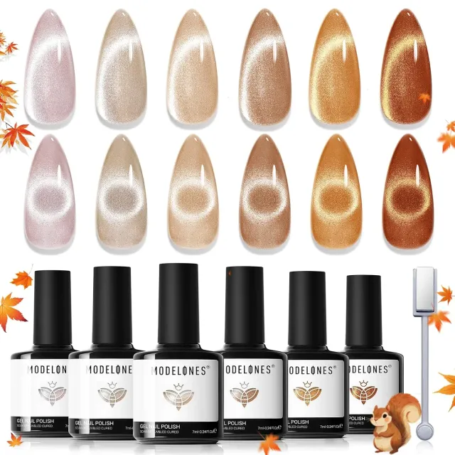 Modelones cat eye gel​lacksset nude brun 6-pack magnet