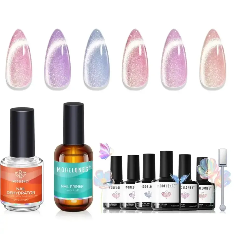 Modelones Holo Rainbow gellack kit med primer 6-pack