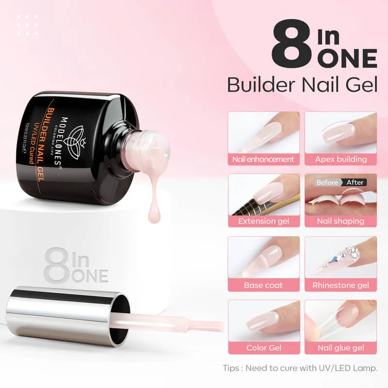 Modelones 8-i-1 Builder Gel set nude pink 10 ml förstärkande