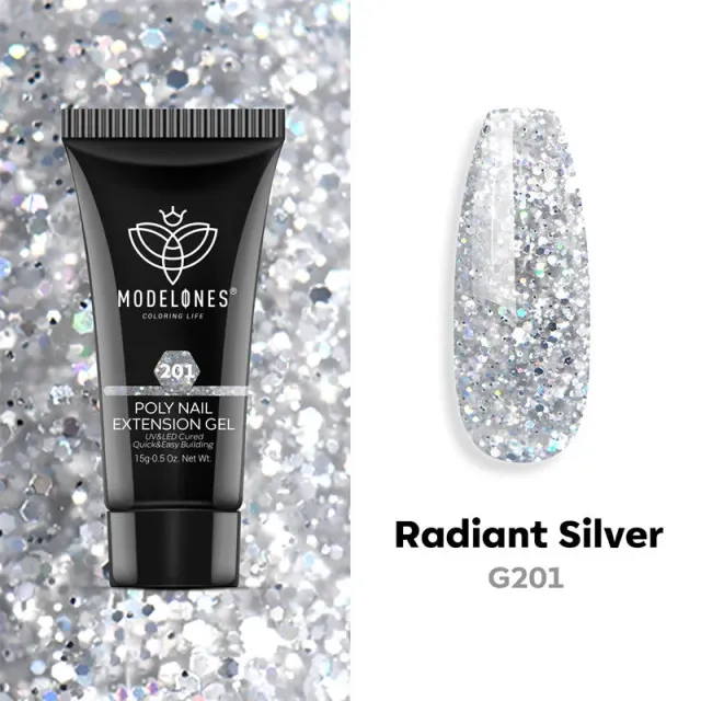 Modelones Radiant Silver polygel silver glitter 15g