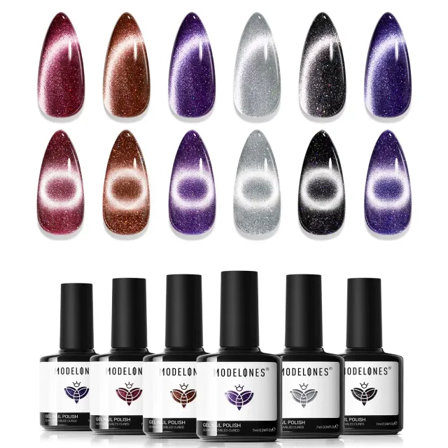 Modelones Cat Eye gellack set 6-färger glitter