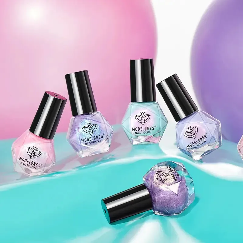 Modelones Aurora Blooms nagellack 6-pack rosa blå skimmer