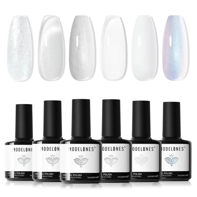Modelones White gellack 6-pack mjökvit jelly glitter