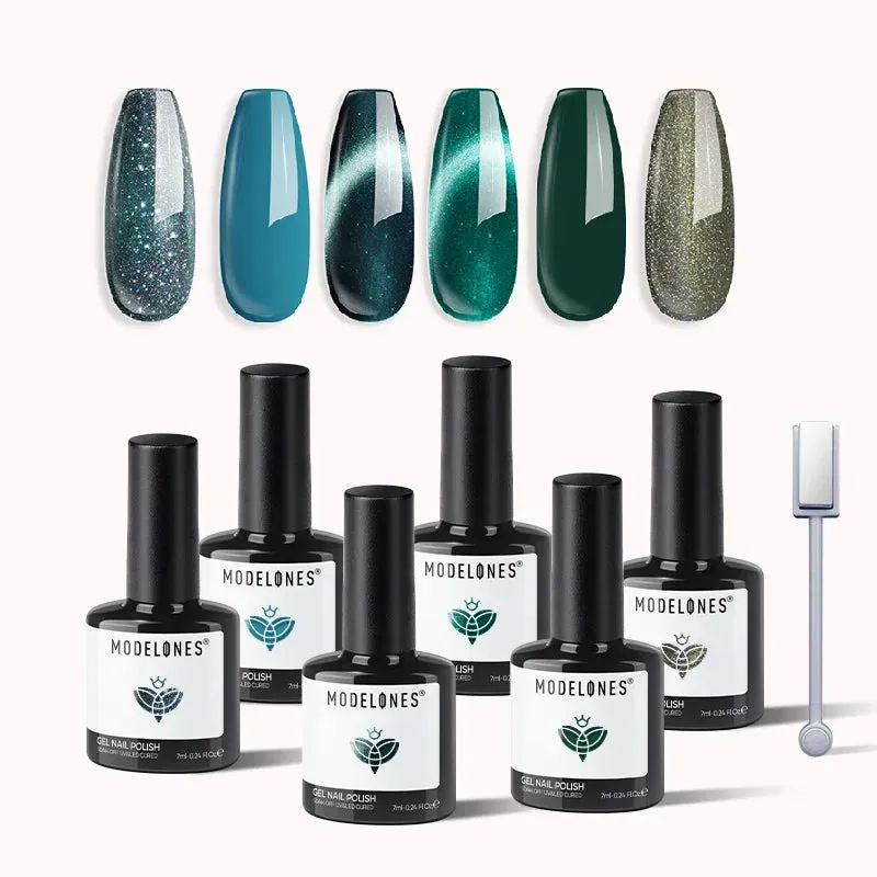 Modelones Enchanted Grove gellack 6-pack grön glitter