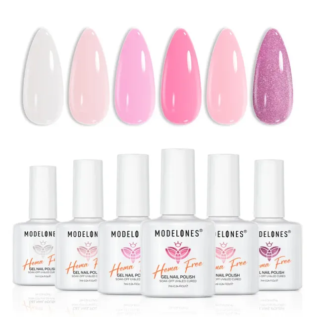 Modelones Neon Bloom gellack 6-pack vit rosa glitter