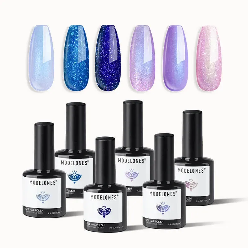modelones Midnight Sky gellackset 6-pack mörk shimmer