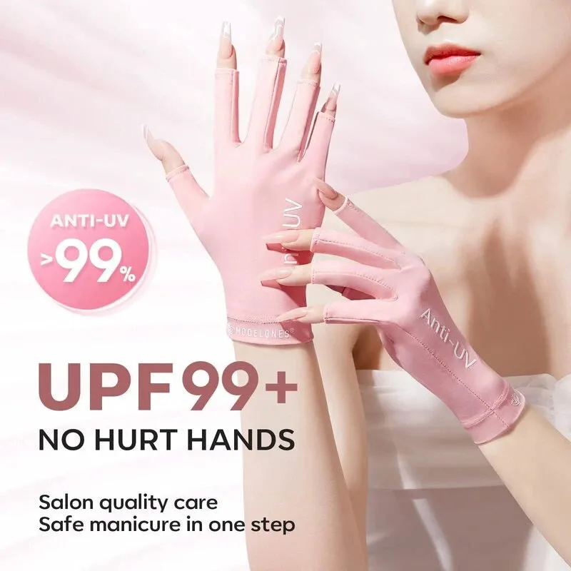 modelones Anti-UV light Nail Glove uv-handske rosa UPF99+