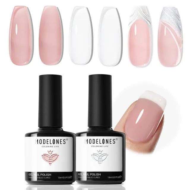 Modelones French Tip gellack set nude mjölkvit 2x15ml