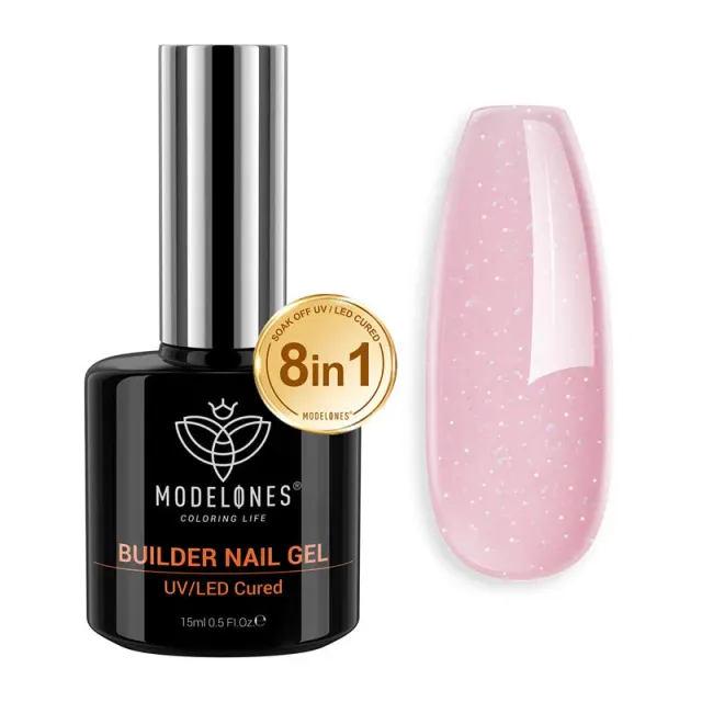 Modelones Builder Gel bygggel Nude Pink Glitter 15 ml glitter