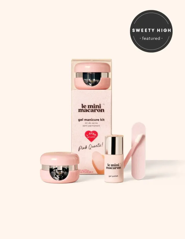 Le Mini Macaron Pink Quartz gellackskit ljusrosa skimmer