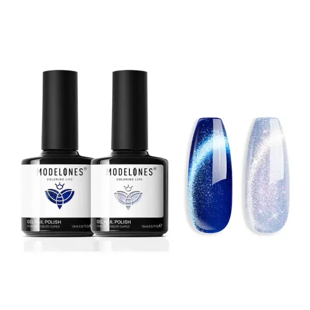 modelones Night Song cat eye gellack 2-pack blå glitter 15 ml