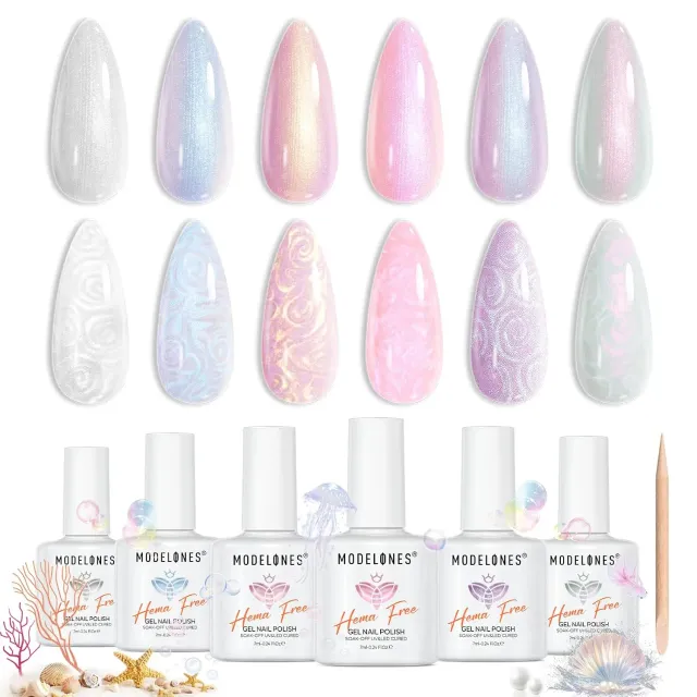 modelones pearl gellack set hema-free 6 färger pärlemor