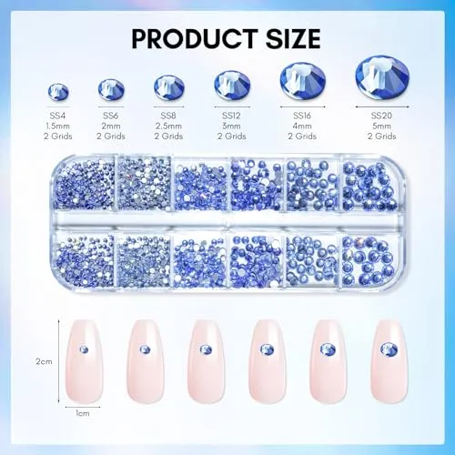 Makartt Multi-Size Rhinestones nagelstenar blå 1110-pack