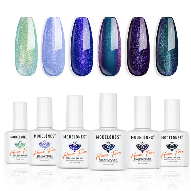 Modelones Pixel Heart gellack 6-pack kameleontglitter