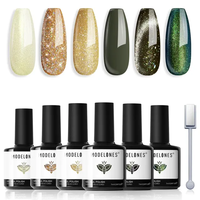 modelones Green cat eye gellackset grön 6x7 ml