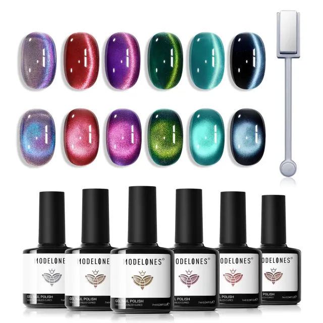 Modelones Cat Eye gellack set 6 färger röd blå grön