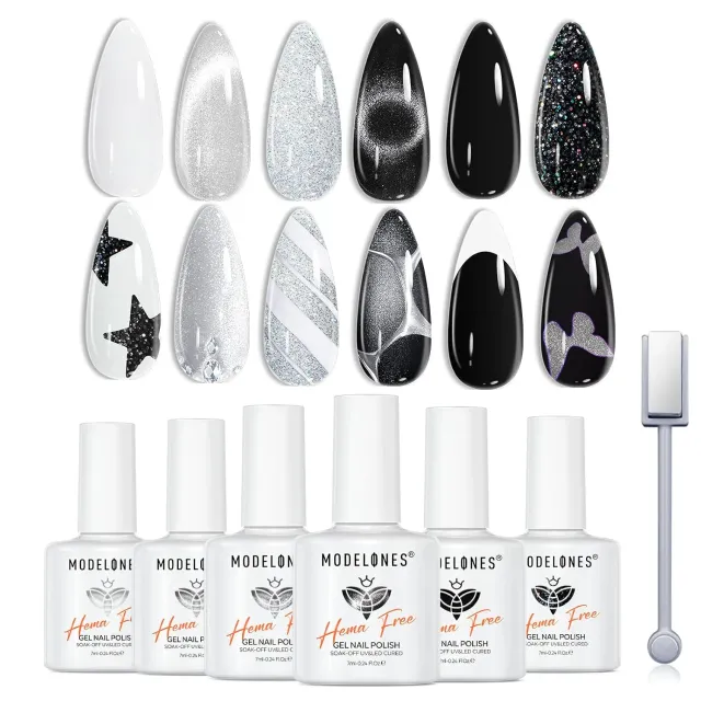 Modelones Black White cat eye gellack 6-pack HEMA-fri