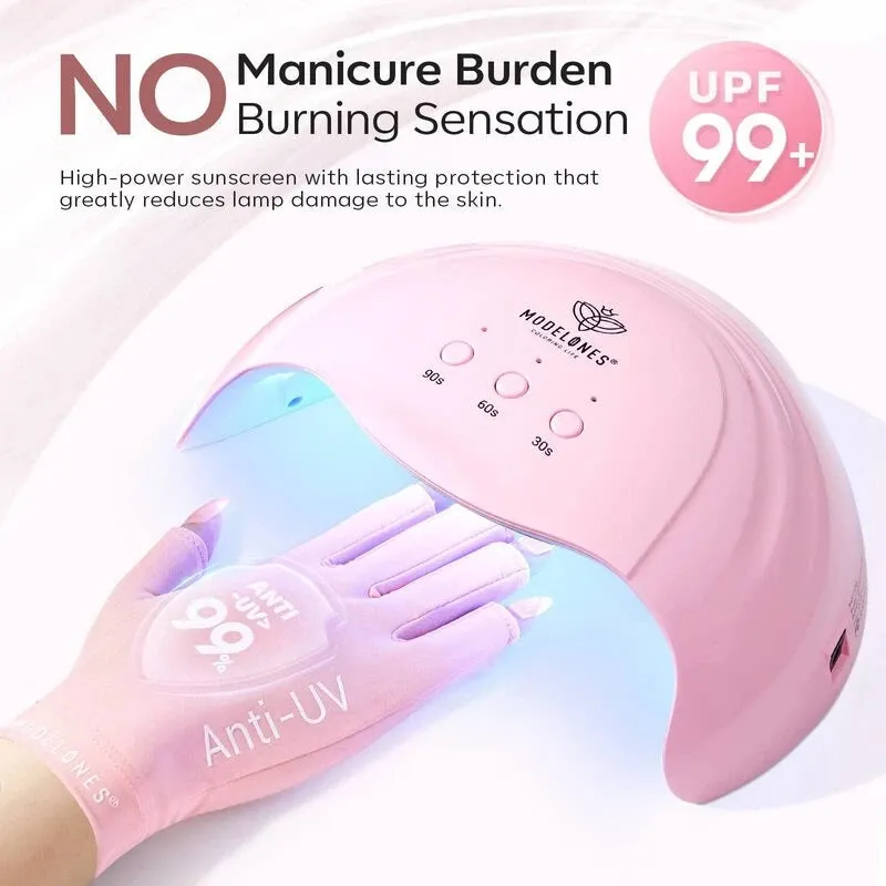modelones Anti-UV light Nail Glove uv-handske rosa UPF99+