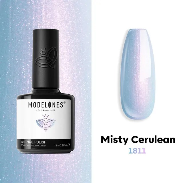 modelones Inspire Gel gellack Misty Cerulean 15ml shimmer blå